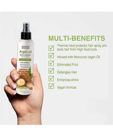 KERATIN RESEARCH Brazilian Keratin Hair Blowout Treatment with Thermal Protection Argan Oil Spray - Professional Results for Straightening and Smoothing Hair (THERMAL PROTECTOR) - Buy Online on GoSupps.com