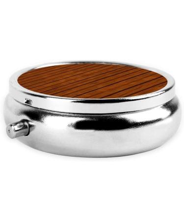 Brown Wood Pattern Round Pill Box | 3 Compartment Travel Organizer | Portable Pill Box for International Shipping - Buy Online on GoSupps.com