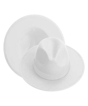 KUJUHA Fedora Hats for Mens/Womens Felt FedoraHats Two Tone Wide Brim Fedora Hats Rancher Hat White Large-X-Large