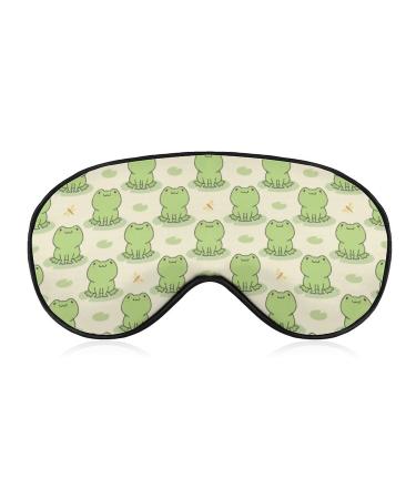 Cute Frog Pattern Sleep Masks Eye Cover Blackout with Adjustable Elastic Strap Night Blindfold for Women Men Yoga Travel Nap