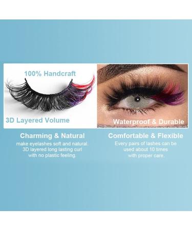 Colored Russian Strip Lashes - D Curl Color Eyelashes | 14 Pairs Natural Wispy Faux Mink Multipack - Buy Online on GoSupps.com