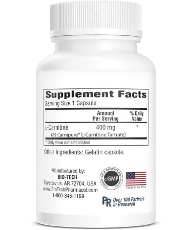 BioTech Pharmacal Carnitine 400mg - 100 Count | Premium Quality Supplements - Buy Online on GoSupps.com