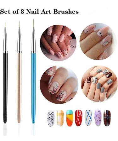 3Pcs Fine Liner Nail Art Brushes Set for DIY Nail Painting - 7/9/11mm - Buy Online on GoSupps.com