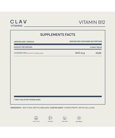 CLAV Methylcobalamin B12 1000 mcg - 120 Capsules | Supports Memory & Cognitive Health | Vegan Supplement Made in Germany - Buy Online on GoSupps.com