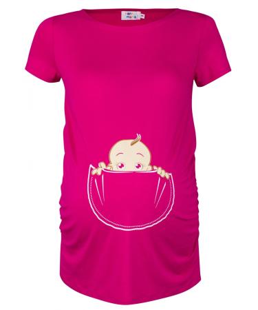 HAPPY MAMA. Women's Maternity Baby in Pocket Print T-Shirt Top Tee Shirt. 501p 18-20 Fuchsia