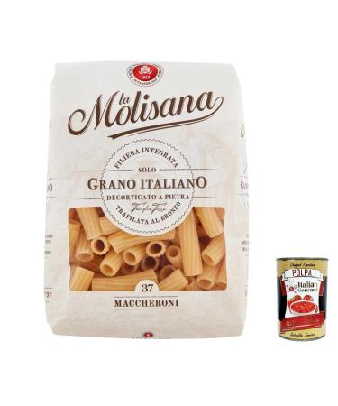Italian Gourmet E.R. La Molisana Maccheroni N. 37 Pasta Lenta Lavorazione Durum Wheat Semolina Pasta 500g + Pulp Italian Gourmet Pulp 400g Pack of 20