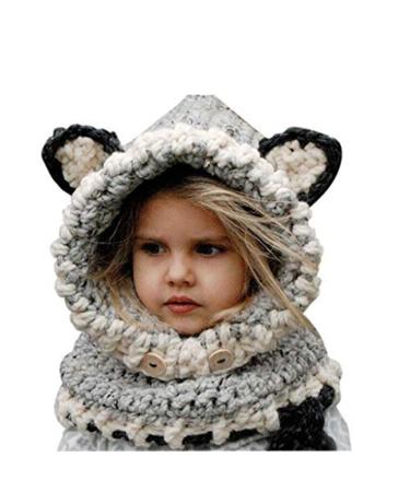Azornic Baby Girls Boys Winter Hat Scarf Earflap Hood Scarves Caps for 2-8 Years Kids M Gray