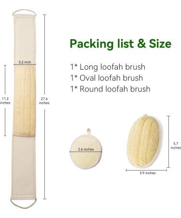 3 Pack Natural Loofah Exfoliating Back Scrubber Set for Shower - Body Sponge Pads for Deep Cleaning - Ideal for Women and Men - Buy Online on GoSupps.com
