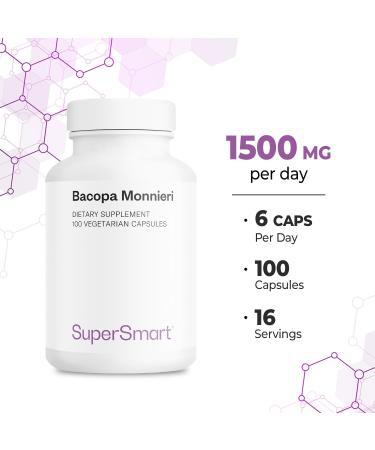 Supersmart Bacopa Monnieri 1500mg per Day (High Bioavailability) - Bacopa Extract - Active Bacosides Nootropic Supplement | Non-GMO & Gluten Free - 100 Vegetarian Capsules - Buy Online on GoSupps.com