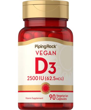 Piping Rock Vitamin D3 | 2500 iu | 90 Capsules | Vitamin D Supplement | Vegan Vegetarian Non-GMO Gluten Free