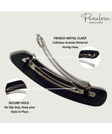 Parcelona French Extra Large Wide Black Celluloid Hair Barrette Clip - No Slip Grip, Women's Hair Accessories - Made in France - Buy Online on GoSupps.com