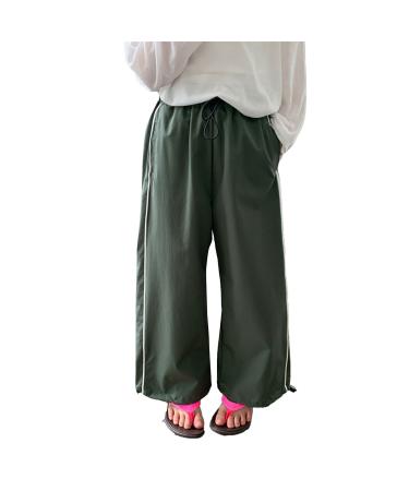 Rolanko Parachute Pants for Girls Y2K Cargo Trousers with Pockets Harajuku Jogger Pants Kids 4-14 Years B-green Sport 6-7