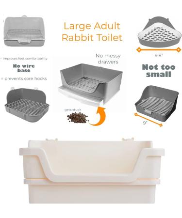 HoppScotch.bun Large Rabbit Litter Box with Plastic Grid & Dump Tray - Bunny Poop Tray for Bunny Feet - Pet Waste Station and Supplies - Training Corner Litter Pan for Rabbit Cage Accessories - Cream - Buy Online on GoSupps.com