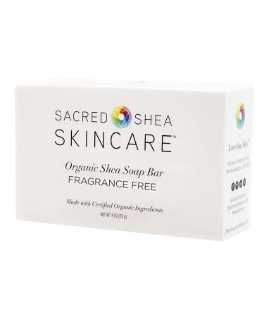 Sacred Shea Skincare Organic Fragrance-Free Shea Beauty Bar  Sensitive Skin Beauty Bar  Acne Treatment  Eczema Soap  Unscented (Fragrance Free)  4 oz