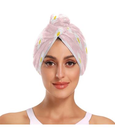 Buy Pink Daisy Dry Hair Cap - 2 Piece Quick Drying Towel Set with Button Headband | Super Absorbent & Soft Comfort for Fast Hair Drying - Buy Online on GoSupps.com