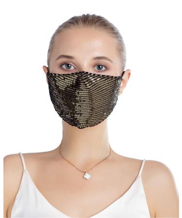 Yimidear adult mouth protection bling sequins reusable and washable dust protection with 2 active coal filters for running cycling and activities golden