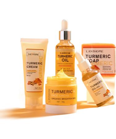 Turmeric Skin Care Kit - 5PCS Moisturizing Set for Brightening Face | Turmeric Cream Oil Serum and Soap - Buy Online on GoSupps.com