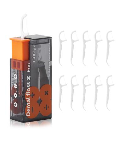 Portable dental floss dispensing refillable tooth powder automatic tooth-fledged holder 10 pcs dental floss stick for adults with storage boxes with dental floss picks for gut cleaning (black)