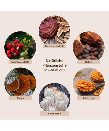 Reichi Zen Mushroom Coffee - Vegan 70% Mushrooms (Reishi Chaga Cordyceps Lion's Mane) with Guarana & Magnesium | 150g 30 Cups - Additive-Free International Shipping - Buy Online on GoSupps.com