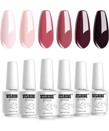 Vishine Gel Nail Polish KIT 6 Colors - Misty Pink & Midnight Rose Series Pastel Pink Wine Tone Home Nail Art Salon Gel Manicure Set - Buy Online on GoSupps.com