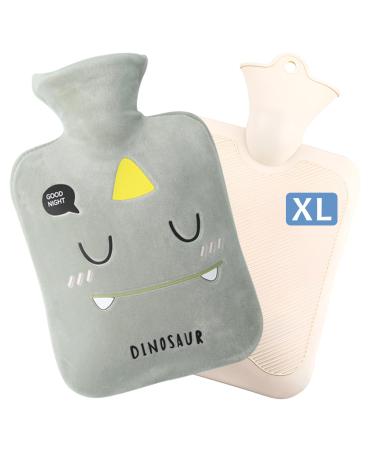 ZSMJAER Hot Water Bottle Large 2000ml Hot Bottle that Keeps You Warm for a Long Time Hot Water Bag with Fluffy Cover Hot Water Bottle for Warming Hands Feet Stomach Pain or Lower Back Petit dinosaure bleu
