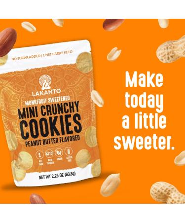 Lakanto Mini Crunchy Cookies - Monk Fruit Sweetened, Vegan, Keto Friendly Snack (Peanut Butter, Pack of 6) - Buy Online on GoSupps.com