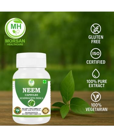 Morsan Healthcare Neem (Azadirachta Indica) Capsules - 500 mg 60 Veg Capsules | Pure Herbal Extract Non-GMO Gluten-Free Vegan No Additives | Organic Neem Supplement - Buy Online on GoSupps.com