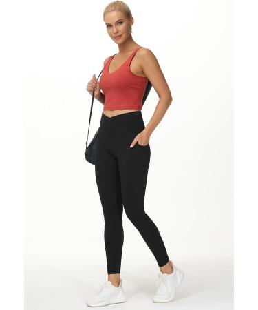 Gym People Women's V Cross Waist Workout Leggings | Tummy Control Yoga Pants with Pockets - Black, Small - Buy Online on GoSupps.com