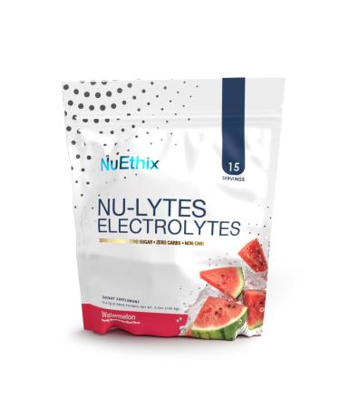 NuEthix Formulations NU-LYTES Electrolytes Hydration Packets Zero Calories Zero Sugar Zero Carbs Non-GMO Electrolytes Powder Packets Glycogen Replenishment 15 Servings (Watermelon)