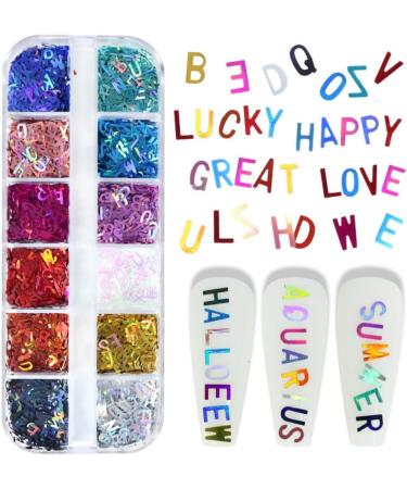Gzmayuen Holographic Nail Art Stickers - 12 Color Glitter Alphabet Sequins Flakes for Stunning Nail Designs - Buy Online on GoSupps.com