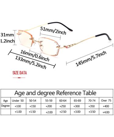JUNZ Ladies Trendy Frameless Reading Glasses +3.5 | Blue Light Filter & Rhinestone Decoration | International Shipping - Buy Online on GoSupps.com