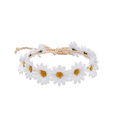 Floral Fall Boho Sunflower Crown Hippies Daisy Hair Wreath Bridal Headpiece Photo Props DY-01 (White)