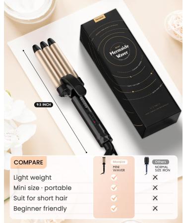 Mini Hair Crimper - 1/2 Inch Beach Waves for Short Hair | Small 3 Barrel Curling Iron for Travel | Ceramic Dual Voltage Hair Waver - Lightweight & Gold - Buy Online on GoSupps.com