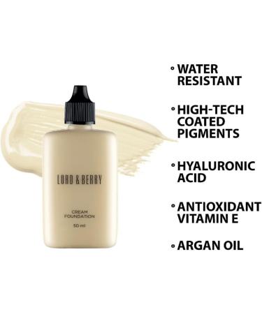 Lord and Berry Cream Foundation Fluid - Non-Greasy Foundation Makeup - Face Makeup with Hyaluronic Acid - Easy to Blend - 8615 Alabaster - 50 ml - Buy Online on GoSupps.com