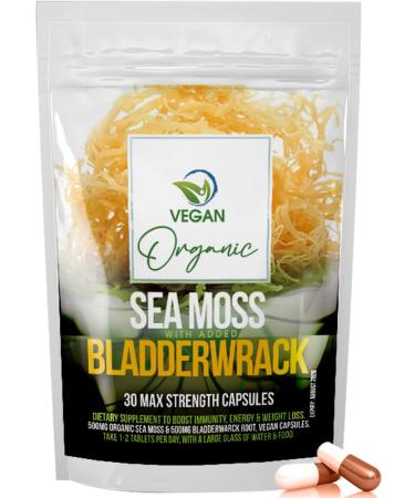 Organic Sea Moss & Bladderwrack Capsules - 30 Vegan Capsules | Immunity Booster | Gluten-Free - Buy Online on GoSupps.com
