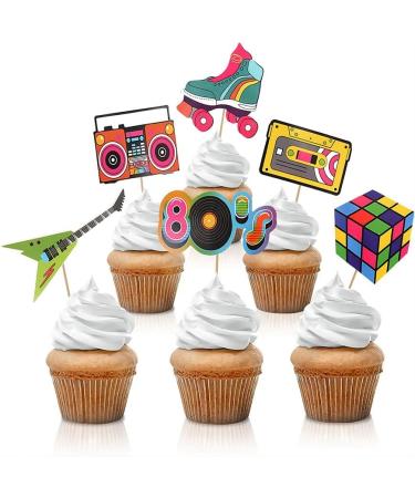 Dusenly 24pcs 80's Cupcake Toppers Retro 1980s Party 80's Decade Throwback Party Cake Toppers Favors Cupcake Picks Decorations - Buy Online on GoSupps.com