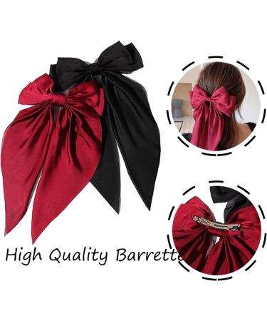 Thick Hair Clips Barrette Hairpin Silky Grosgrain Ribbon Hair Bow Tie Large Hair Clip Red Hair Accessories (Red) burgundy - Buy Online on GoSupps.com