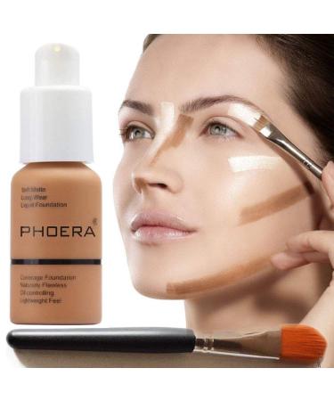 Glamza PHOERA Full Coverage Matte Foundation Concealer + Flat Face Brush (108 TAN) | Long Lasting, Brightening, Professional | UK Seller - Buy Online on GoSupps.com