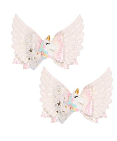 2 Pcs Hair Clips Unicorn Hair Bows PU Leather Alligator Clips for Toddler Girls Kids
