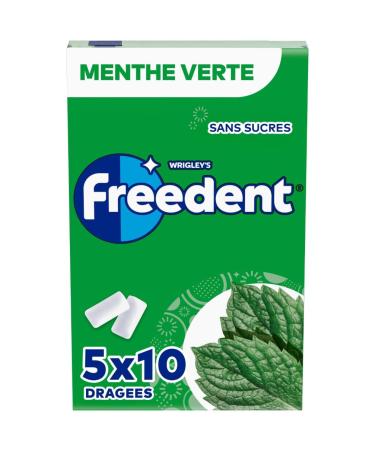 FREEDENT - Chewing Gum Sans Sucre - Go t Menthe Verte - 5 Paquets de 10 Drag es - 70g Blanc 5 Pack (70 g)