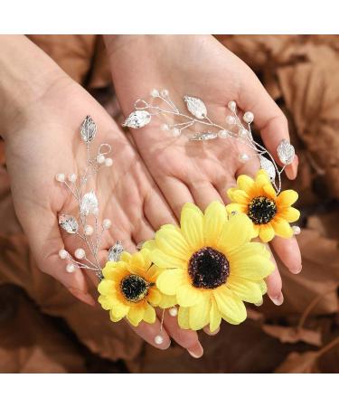 GORAIS Sunflower Bride Wedding Hair Vine - Silver Pearl Bridal Headpiece for Bride & Bridesmaids - Buy Online on GoSupps.com