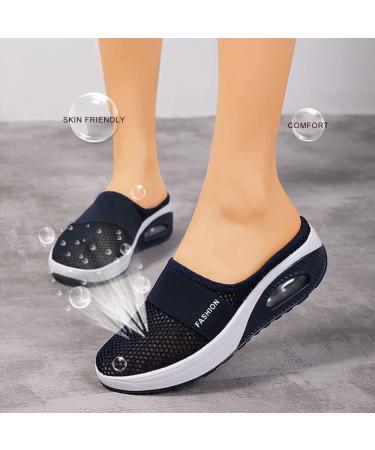 Women's Orthopedic Diabetic Slip-On Walking Shoes - Air Cushion Mesh Breathable with Arch Support, Comfort Wedge Slippers (Black 10) - Buy Online on GoSupps.com