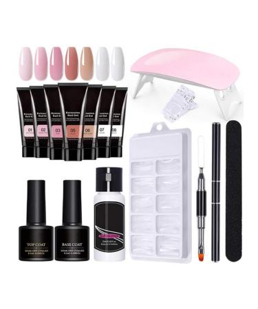 Builder Gel Nail Kit Gel Nail Kit 15ml 7 Colors Gel Extension Nail Kit with UV Lamp Nail File Clip Builder Gel Nail Kit Long-Lasting Gel Polish Starter Kit for Home Salon
