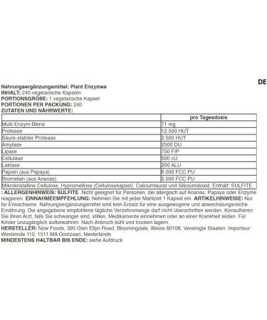 Now Foods Plant Enzyme Mix 240 Vegan Capsules - Buy Online on GoSupps.com
