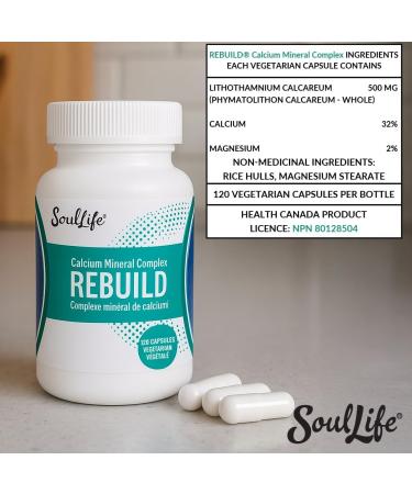 SoulLife Rebuild -Calcium Mineral Complex with Magnesium - Made with Lithothamnium Calcareum Seaweed - Plant-Based Daily Vitamins for Joint Support Supplement - 120 Vegetarian Capsules - Buy Online on GoSupps.com