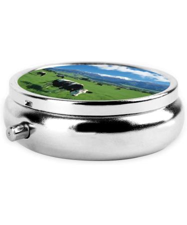 Grass and Cows Portable Metal Pill Box - Round Mini 3-Compartment Organizer for Travel | Ideal for Small Pills - Buy Online on GoSupps.com