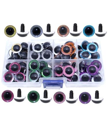 ARTCXC 1Box(64pcs) 16mm 8Colors Plastic Safety Eyes Glitter Craft Eyes with Washers for Doll Teddy Bear Puppet Toy Plush Animal and DIY Craft Making Glitter Plastic Safety Eyes