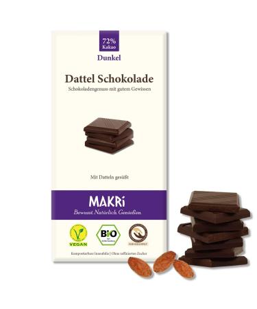 Makri Bio Dattel chocolate - without refined sugar sweetened with dates vegan & fairly traded (dark 72 % 5 plates) dark 72 % 5 pieces (1 Pack)