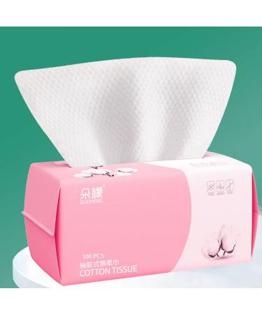Disposable Face Towel 100 Count for Washing Soft Cotton Dry Wipes Facial Cloths Towelettes for Washing and Drying  Facial Tissue for Cleansing  Skincare and Makeup Remover 100 Count (Pack of 1)