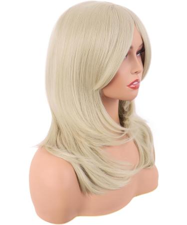MapofBeauty 20 Inch Long Layered Blonde Synthetic Shoulder Length Wig with Bangs - Ideal for Daily Wear or Parties - Buy Online on GoSupps.com